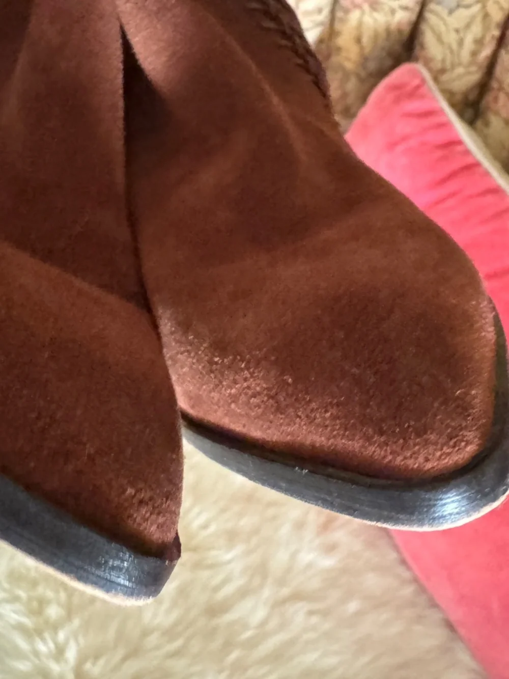 Dolce Vita Rust Brown Suede Fringe Boots pointy toe Western Chic heeled booties